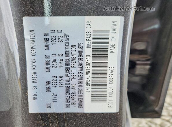 JM1BPBML9N1502740 2022 MAZDA 3 Gray Vista de la etiqueta del VIN