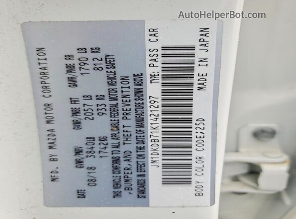 JM1DKDB71K1421297 2019 MAZDA CX-3 White Widok naklejki z numerem VIN