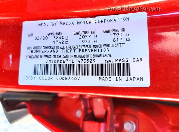 JM1DKDB71L1473529 2020 MAZDA CX-3 Red Вид підкапотного простору