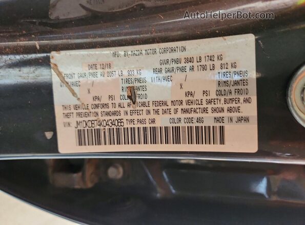 JM1DKDB74K0434065 2019 MAZDA CX-3 Серый Вид наклейки с VIN-кодом