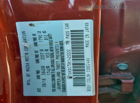 JM1DKDC70K1420222 2019 MAZDA CX-3 Red Vista de la etiqueta del VIN