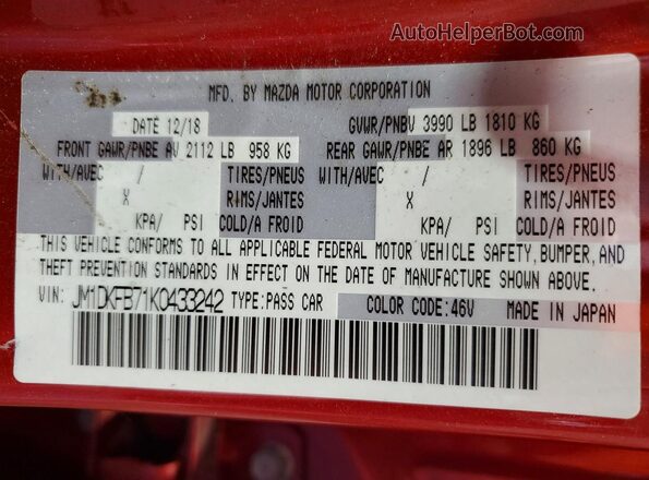 JM1DKFB71K0433242 2019 MAZDA CX-3 Red Vista del compartimento del motor