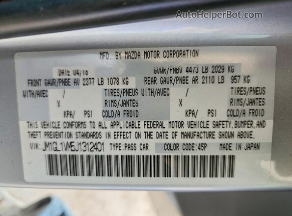 JM1GL1VM5J1312401 2018 MAZDA 6 Серебряный Вид подкапотного пространства