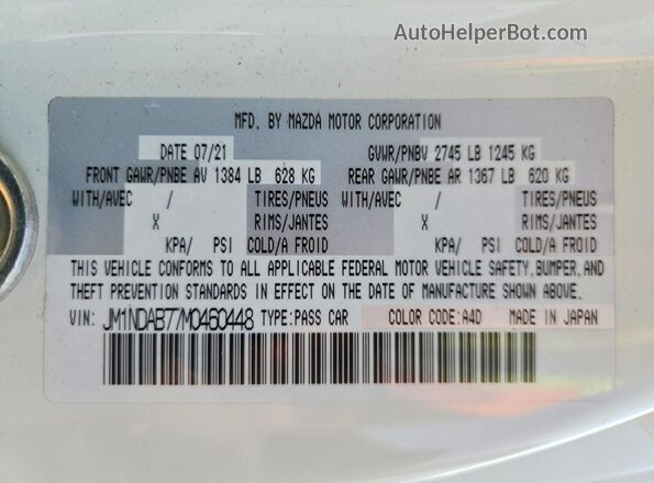 JM1NDAB77M0460448 2021 MAZDA MX-5 Two Tone Vista del compartimento del motor