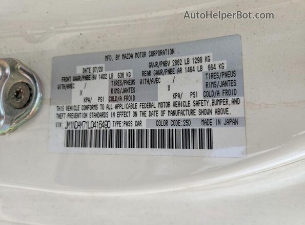JM1NDAM71L0416490 2020 MAZDA MX-5 White Engine compartment view