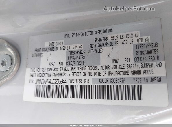 JM1NDAM74J0205944 2018 MAZDA MX-5 MIATA RF Gray Widok komory silnika