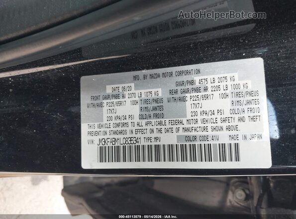 JM3KFABM1L0835341 2020 MAZDA CX-5 Black Vista del compartimento del motor