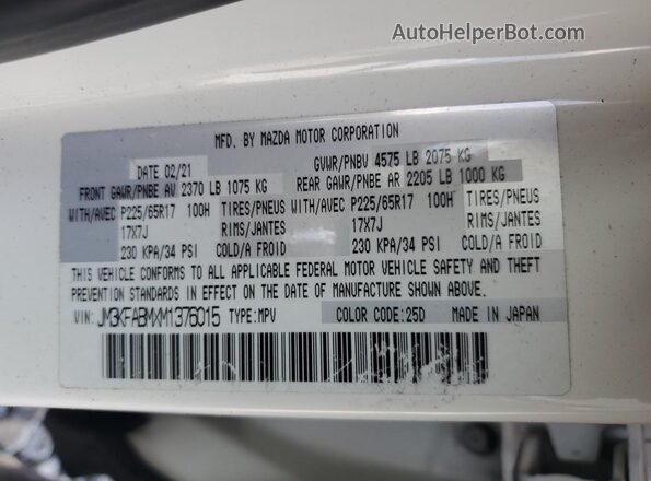 JM3KFABMXM1376015 2021 MAZDA CX-5 White Widok naklejki z numerem VIN