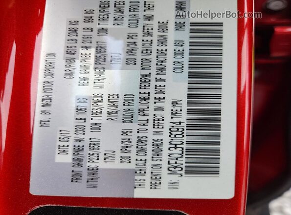 JM3KFACL3H0160914 2017 MAZDA CX-5 Red VIN კოდის სტიკერის ხედი