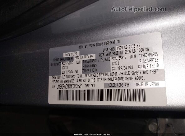 JM3KFACM4M0343581 2021 MAZDA CX-5 Gray Engine compartment view