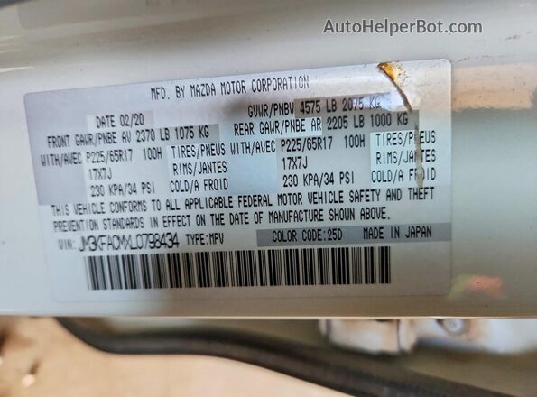 JM3KFACMXL0798434 2020 MAZDA CX-5 Белый Вид наклейки с VIN-кодом