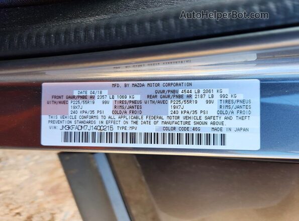 JM3KFADM7J1400215 2018 MAZDA CX-5 Серый Вид наклейки с VIN-кодом