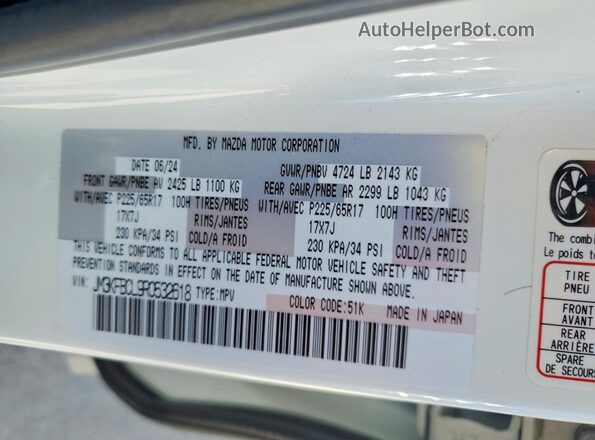 JM3KFBCL9R0532618 2024 MAZDA CX-5 White VIN sticker view