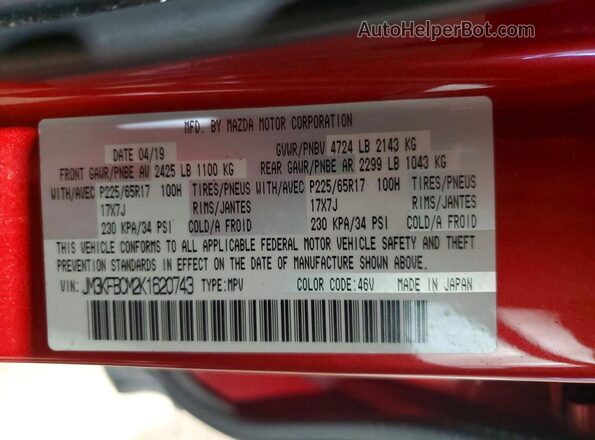 JM3KFBCM2K1620743 2019 MAZDA CX-5 Red VIN კოდის სტიკერის ხედი