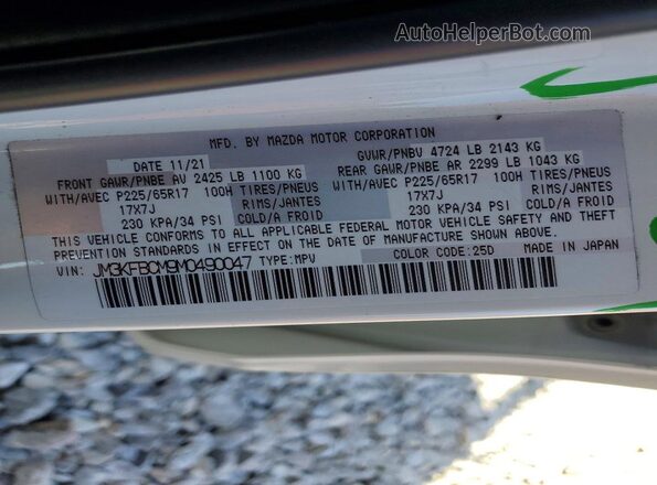 JM3KFBCM9M0490047 2021 MAZDA CX-5 White Widok naklejki z numerem VIN
