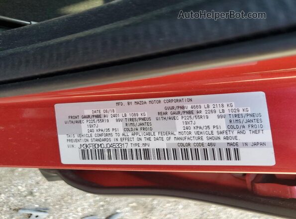 JM3KFBDM0J0453317 2018 MAZDA CX-5 Red Widok naklejki z numerem VIN