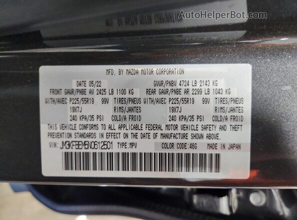 JM3KFBEM5N0612501 2022 MAZDA CX-5 Gray Vista de la etiqueta del VIN