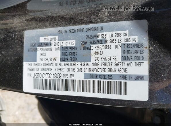 JM3TCACY7G0119032 2016 MAZDA CX-9 Gray Widok komory silnika
