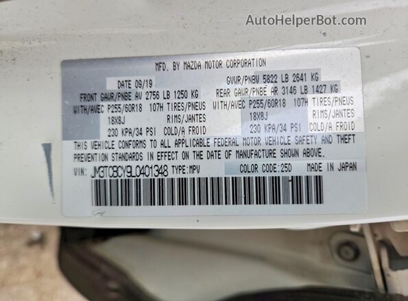 JM3TCBCY9L0401348 2020 MAZDA CX-9 White VIN sticker view