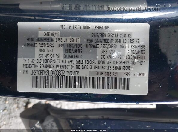 JM3TCBDY3L0400632 2020 MAZDA CX-9 Синий Вид подкапотного пространства