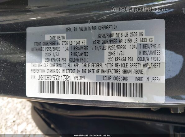 JM3TCBDY6G0117924 2016 MAZDA CX-9 Серый Вид подкапотного пространства