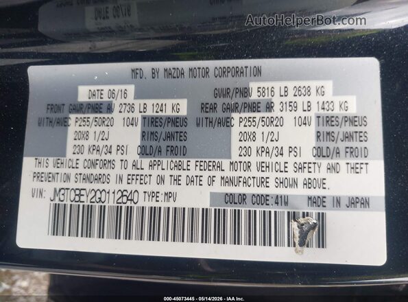 JM3TCBEY2G0112640 2016 MAZDA CX-9 Black Widok komory silnika