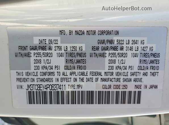 JM3TCBEY4P0637411 2023 MAZDA CX-9 White Vista de la etiqueta del VIN