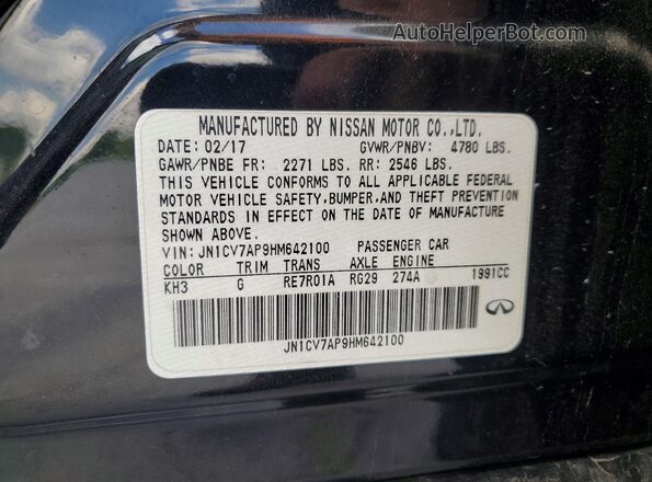 JN1CV7AP9HM642100 2017 INFINITI Q50 Black Widok naklejki z numerem VIN