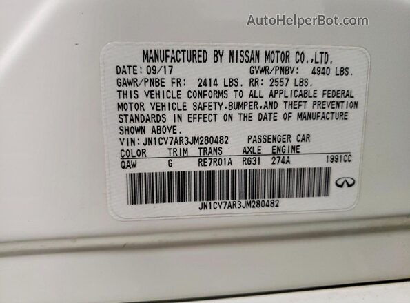 JN1CV7AR3JM280482 2018 INFINITI Q50 Белый Вид подкапотного пространства
