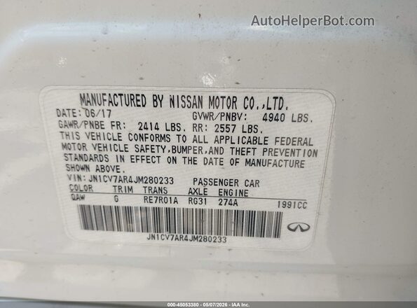 JN1CV7AR4JM280233 2018 INFINITI Q50 White Engine compartment view