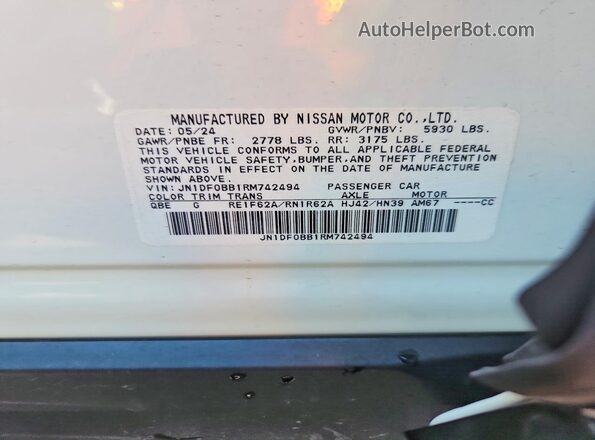 JN1DF0BB1RM742494 2024 NISSAN ARIYA White Vista interior de 360 grados