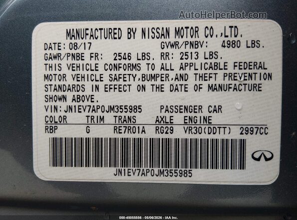 JN1EV7AP0JM355985 2018 INFINITI Q50 Blue Widok komory silnika