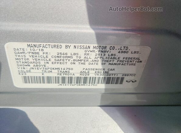 JN1EV7AP0KM514750 2019 INFINITI Q50 Silver Widok komory silnika