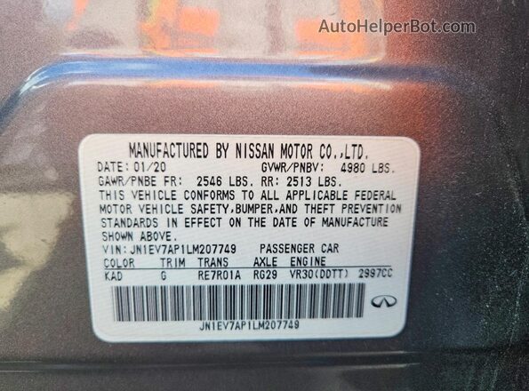 JN1EV7AP1LM207749 2020 INFINITI Q50 Серебряный Вид подкапотного пространства
