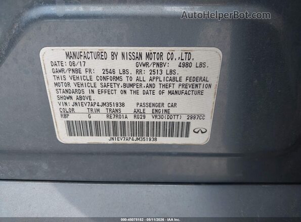 JN1EV7AP4JM351938 2018 INFINITI Q50 Light Blue Вид подкапотного пространства