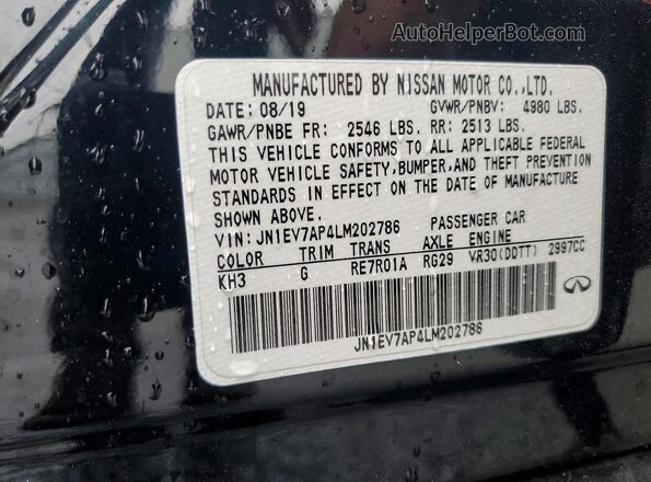 JN1EV7AP4LM202786 2020 INFINITI Q50 Black VIN կոդի պիտակի տեսք