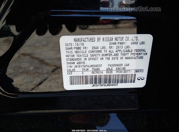 JN1EV7AP4LM204537 2020 INFINITI Q50 Black ძრავის განყოფილების ხედი