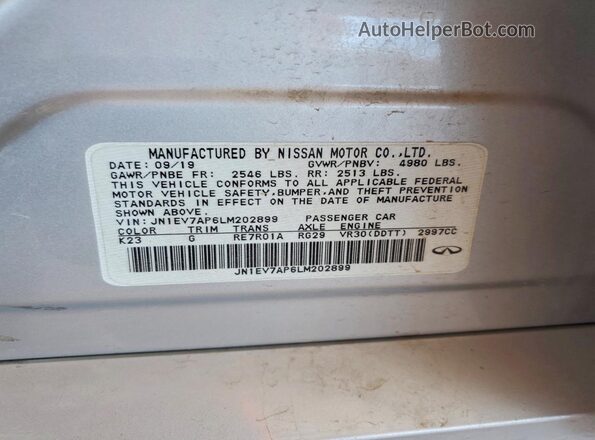 JN1EV7AP6LM202899 2020 INFINITI Q50 Silver Вид підкапотного простору
