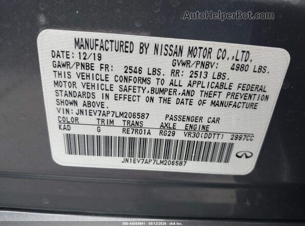 JN1EV7AP7LM206587 2020 INFINITI Q50 Серебряный Вид подкапотного пространства