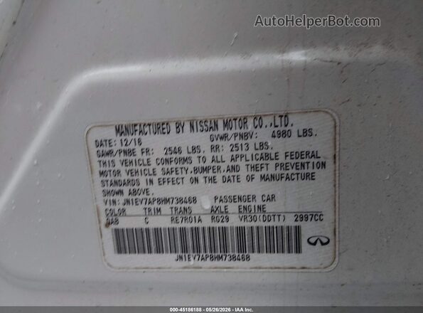 JN1EV7AP8HM738468 2017 INFINITI Q50 Белый Вид подкапотного пространства