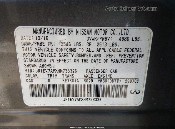JN1EV7APXHM738326 2017 INFINITI Q50 Gray Widok komory silnika