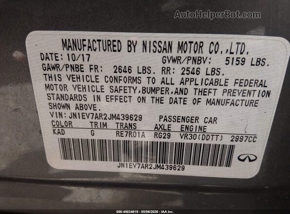 JN1EV7AR2JM439629 2018 INFINITI Q50 Gray Widok komory silnika