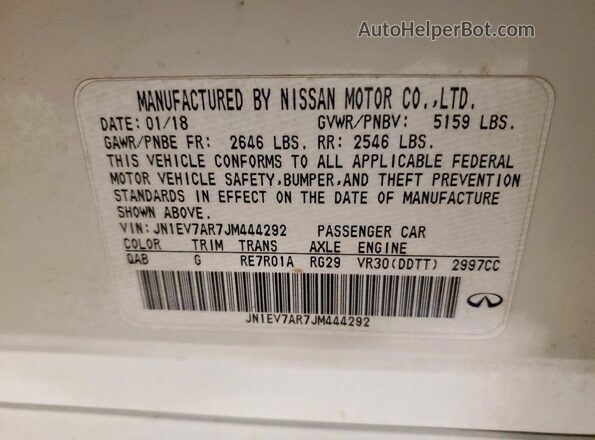 JN1EV7AR7JM444292 2018 INFINITI Q50 White Widok komory silnika