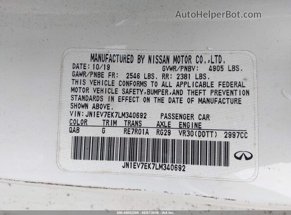 JN1EV7EK7LM340692 2020 INFINITI Q60 Белый Вид подкапотного пространства