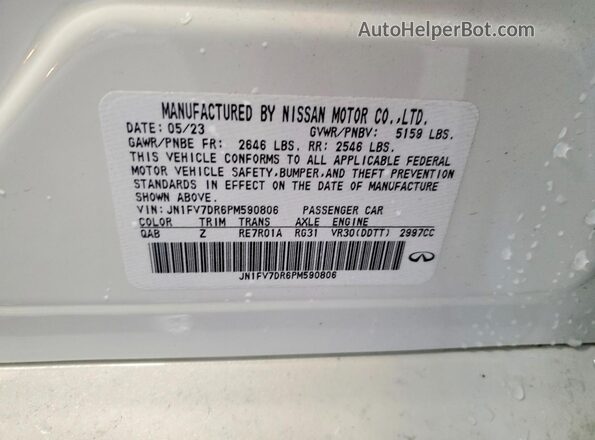 JN1FV7DR6PM590806 2023 INFINITI Q50 Белый Вид наклейки с VIN-кодом
