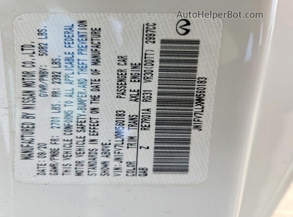 JN1FV7LLXMM560183 2021 INFINITI Q60 White Вид підкапотного простору