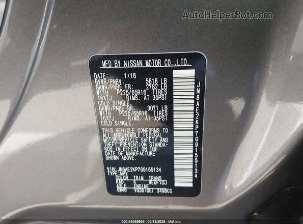 JN8AE2KP7G9155134 2016 NISSAN QUEST Champagne Вид підкапотного простору