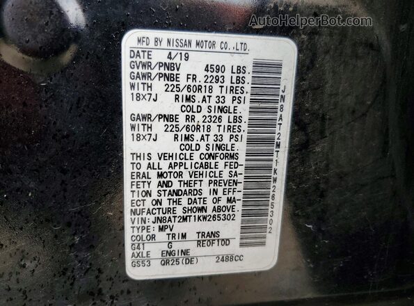 JN8AT2MT1KW265302 2019 NISSAN ROGUE Черный Вид наклейки с VIN-кодом