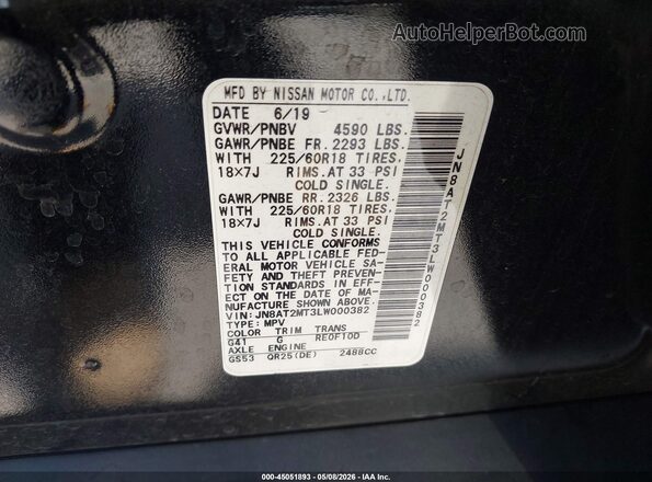 JN8AT2MT3LW000382 2020 NISSAN ROGUE Black Widok komory silnika