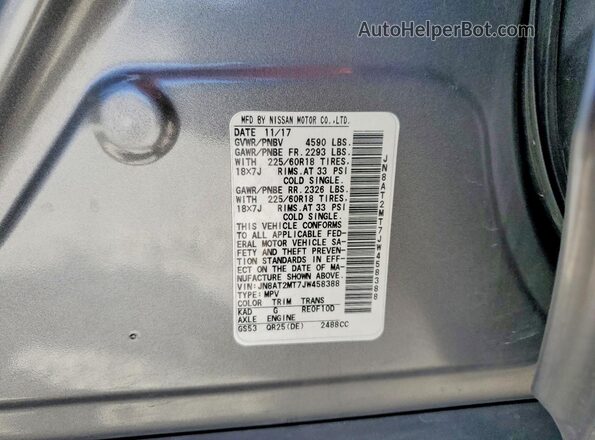 JN8AT2MT7JW458388 2018 NISSAN ROGUE Gray ძრავის განყოფილების ხედი